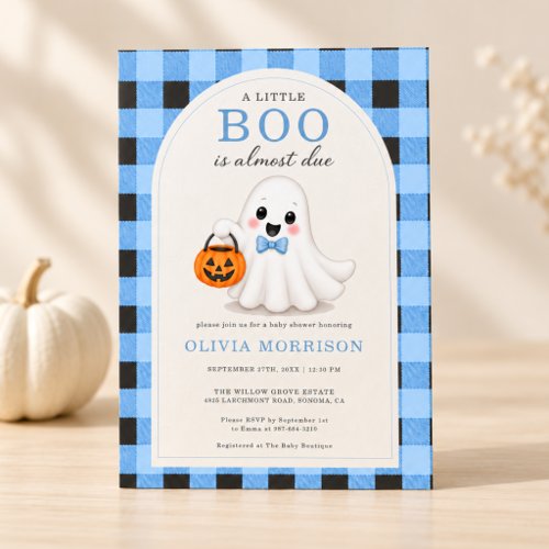 Fall Little Boo Blue baby shower invitation