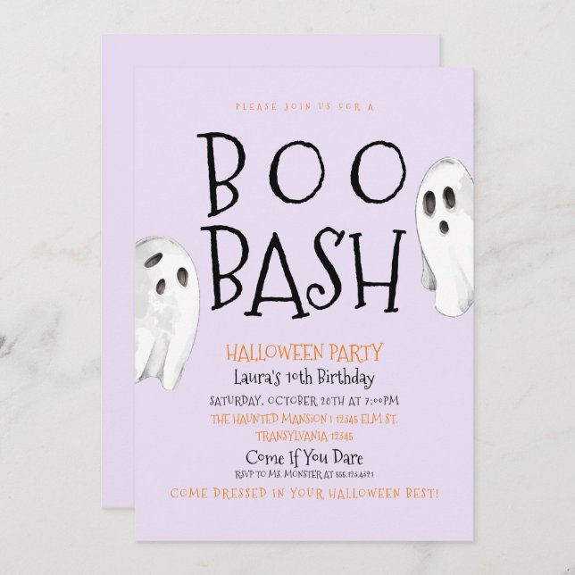 Ghost, Boo Bash Halloween Invitation (Front/Back)