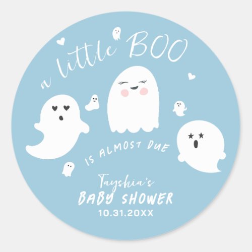 Ghost Boo Blue Boy Halloween Baby Shower Classic Round Sticker