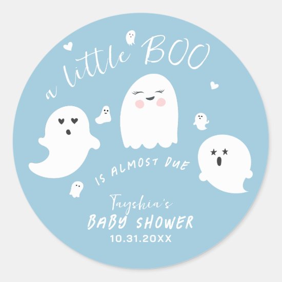 Ghost Boo Blue Boy Halloween Baby Shower Classic Round Sticker