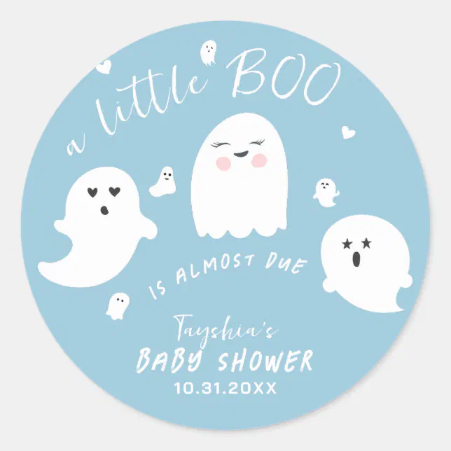 Ghost Boo Blue Boy Halloween Baby Shower Classic Round Sticker | Zazzle