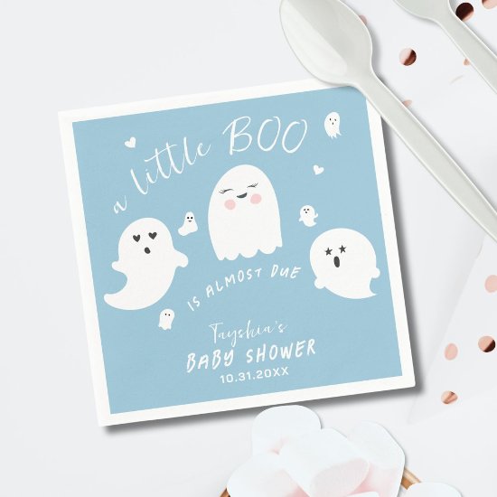 Ghost Boo Blue Boy Halloween Baby Shower Napkins