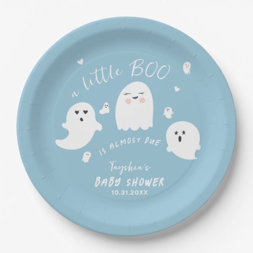 Ghost Boo Blue Boy Halloween Baby Shower Paper Plates