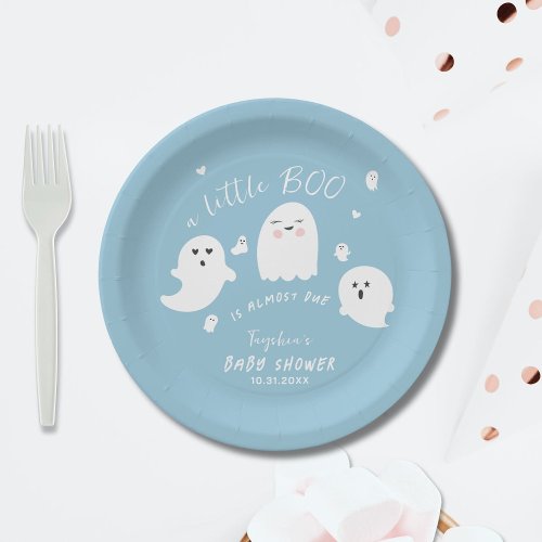 Ghost Boo Blue Boy Halloween Baby Shower Paper Plates