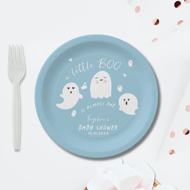 Ghost Boo Blue Boy Halloween Baby Shower Paper Plates (Creator Uploaded)