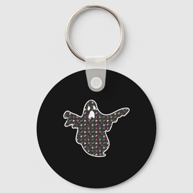 Ghost Boo Grim Reaper Pumpkin Pattern Easy Hallowe Keychain (Front)