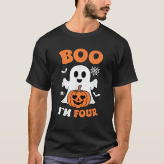 Ghost Boo I m Four Year 4th Birthday Boys Hallowee T-Shirt