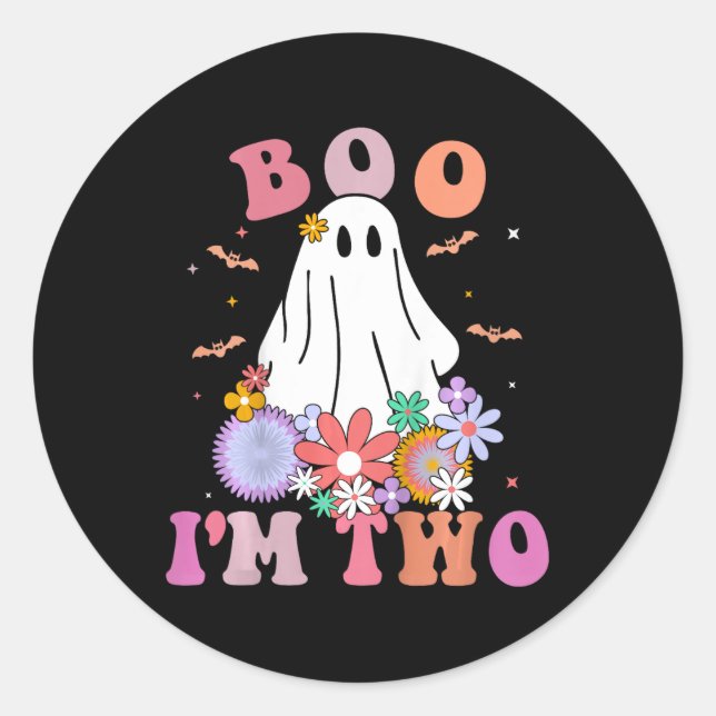 Ghost Boo I'm Two Yr 2nd Birthday Kids Halloween T Classic Round Sticker (Front)