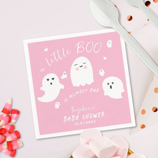 Ghost Boo Pink Girl Halloween Baby Shower Napkins