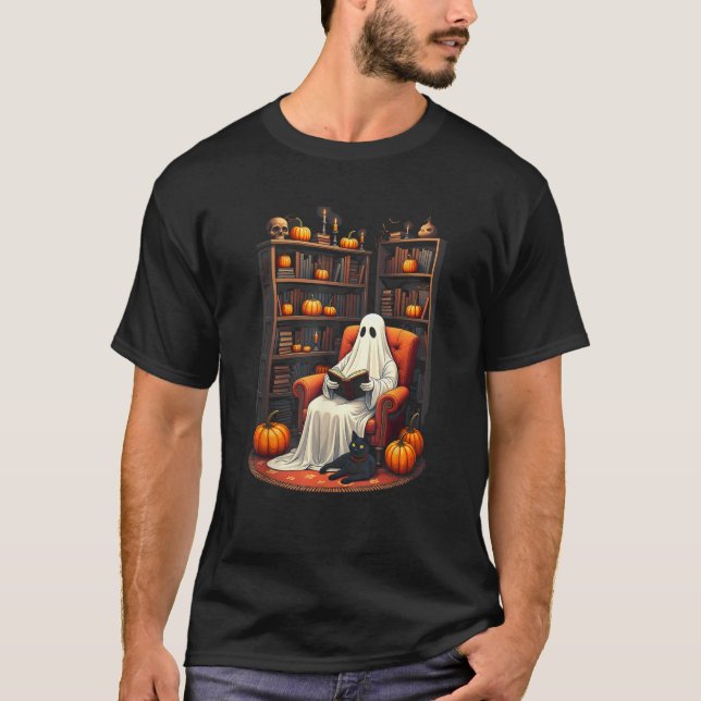 Ghost Book Reader Reading Book Lover Teacher Funny T-Shirt (Front)