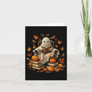 Ghost Book Reading Pumpkin Gothic Halloween Teache Card