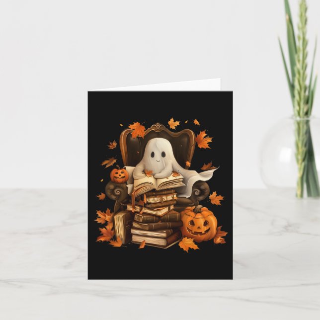 Ghost Book Reading Pumpkin Gothic Halloween Teache Card (Front)