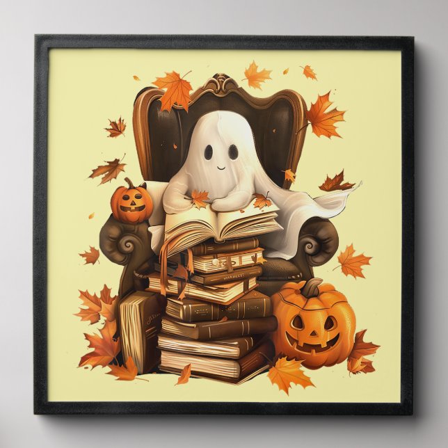 Ghost Book Reading Pumpkin Halloween Teachers Peel And Stick Photo Tile (Front Set)
