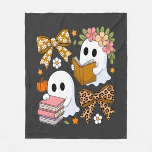 Ghost Books Halloween Floral Fall Halloween Fleece Blanket