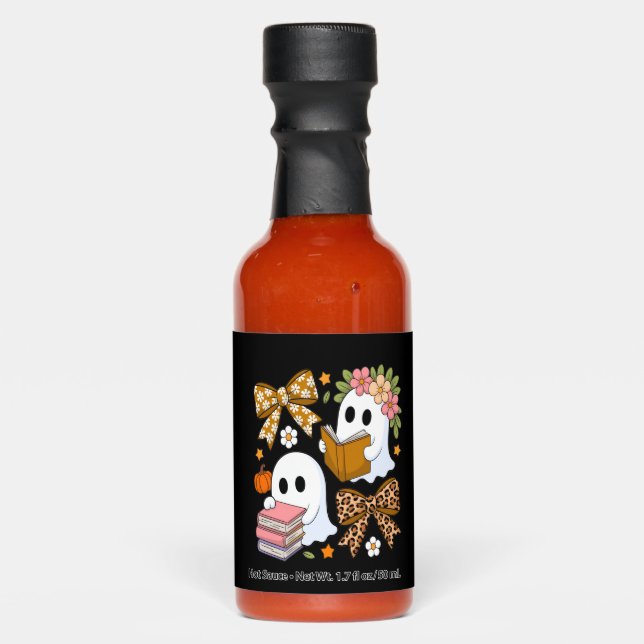 Ghost Books Halloween Floral Fall Halloween Hot Sauces (Front)