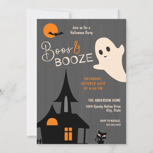 Ghost Boos  Booze Halloween Party Invitation