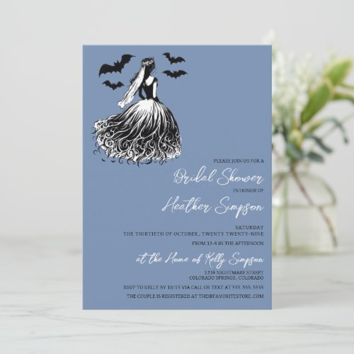 Ghost Bride Blue Bridal Shower Invitation