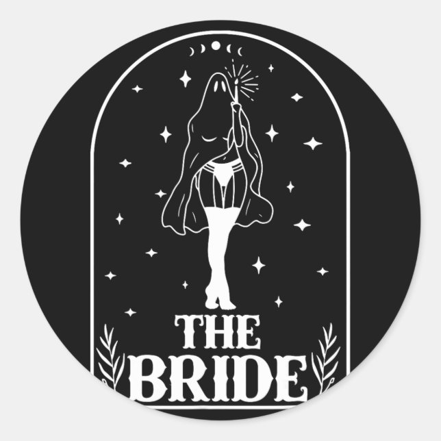 Ghost Bride Coven Gothic Halloween Wedding Bachelo Classic Round Sticker (Front)