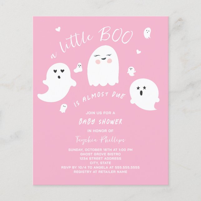 Ghost Budget Pink Halloween Baby Girl Shower (Front)