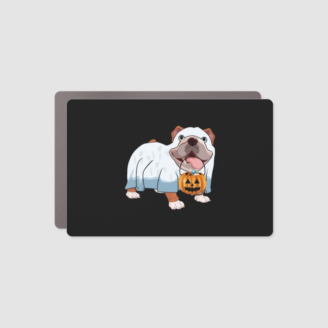Ghost Bulldog Halloween Dog Car Magnet (Front)