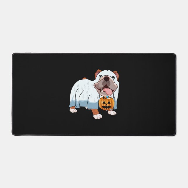 Ghost Bulldog Halloween Dog Desk Mat (Front)