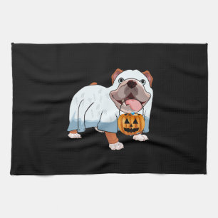Ghost Bulldog Halloween Dog Kitchen Towel