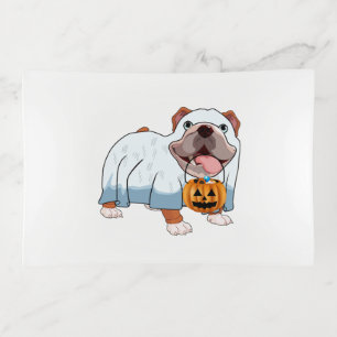 Ghost Bulldog Halloween Dog Trinket Tray