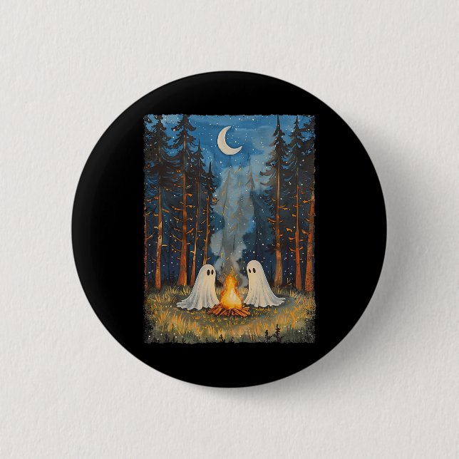 Ghost Campfire Camping Lover Forest Gothic Hallowe Button (Front)