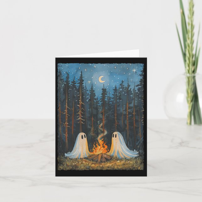 Ghost Campfire Camping Lover Forest Gothic Hallowe Card (Front)