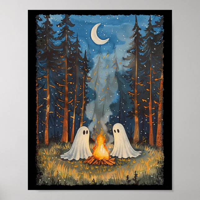 Ghost Campfire Camping Lover Forest Gothic Hallowe Poster (Front)