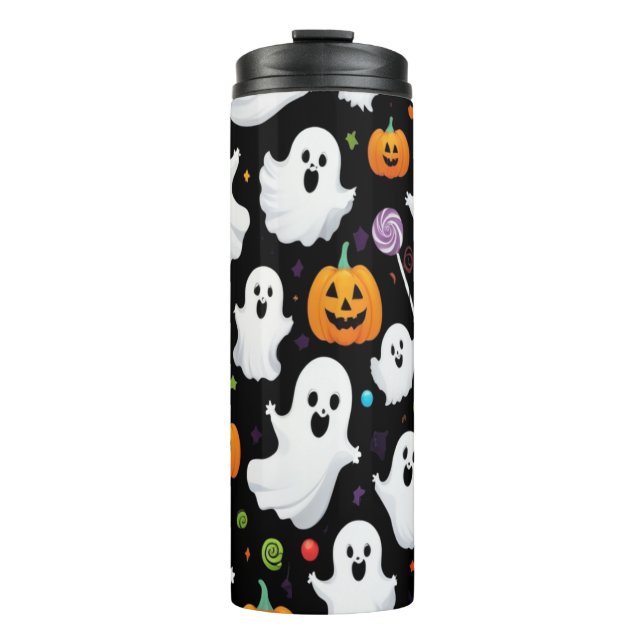 Ghost Candy Halloween Black Thermal Tumbler (Front)