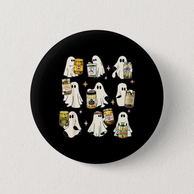 Ghost Canned Pickles Cute Ghost Pickle Jar Canning Button (Front)