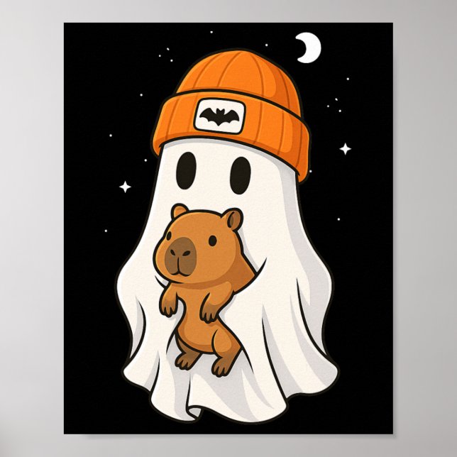 Ghost Capybara Halloween Animal Lover Beenie Hat B Poster (Front)