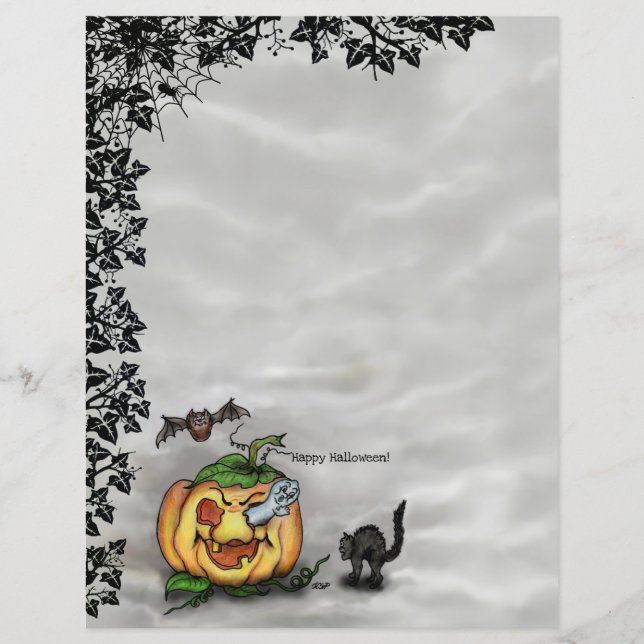 Ghost , Cat , Bat and Pumpkin , Happy Halloween! (Front)