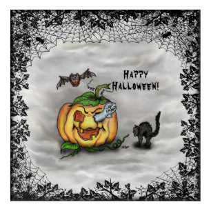 Ghost , Cat , Bat and Pumpkin , Happy Halloween! Acrylic Print