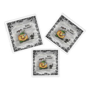 Ghost , Cat , Bat and Pumpkin , Happy Halloween! Acrylic Tray