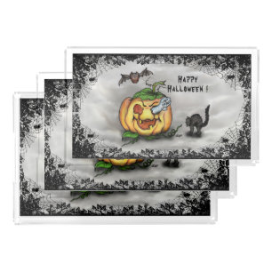 Ghost , Cat , Bat and Pumpkin , Happy Halloween! Acrylic Tray