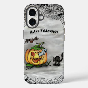 Ghost , Cat , Bat and Pumpkin , Happy Halloween! iPhone 16 Case