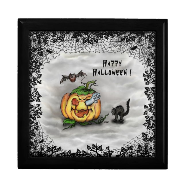 Ghost , Cat , Bat and Pumpkin , Happy Halloween! Gift Box (Front)
