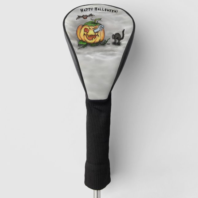 Ghost , Cat , Bat and Pumpkin , Happy Halloween! Golf Head Cover (Front)