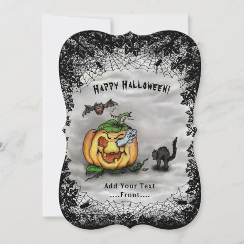 Ghost  Cat  Bat and Pumpkin  Happy Halloween Invitation