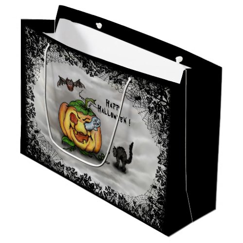 Ghost  Cat  Bat and Pumpkin  Happy Halloween Large Gift Bag