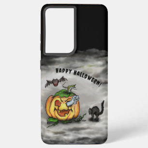 Ghost , Cat , Bat and Pumpkin , Happy Halloween! Samsung Galaxy S21 Ultra Case