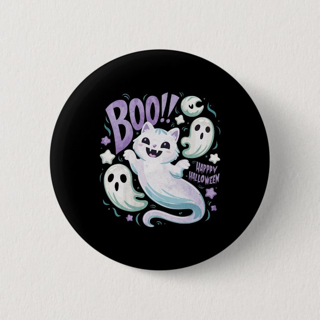 Ghost Cat Boo Kitty Halloween  Button (Front)