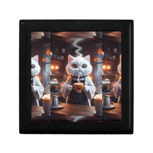 Ghost Cat Café Whimsical Halloween Art Gift Box