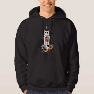Ghost Cat Floral Retro Halloween Hoodie