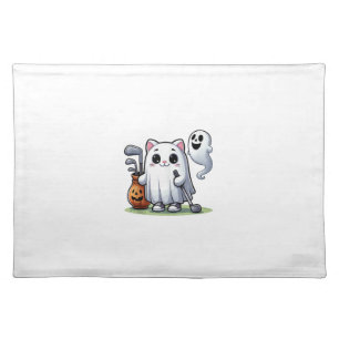 Ghost Cat Golf Pumpkin Halloween. Tank Top Cloth Placemat