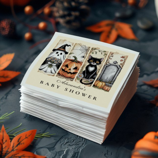 Ghost Cat Gothic Halloween Baby Shower Napkins (Creator Uploaded)