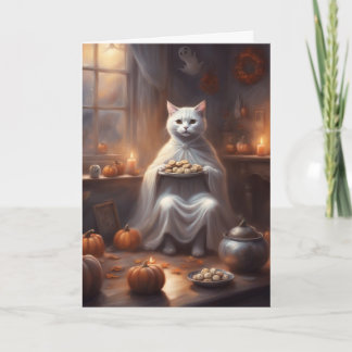Ghost Cat Halloween party greeting card