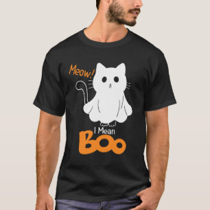 Ghost Cat Meow I Mean Boo Pumpkin Moon Halloween T-Shirt